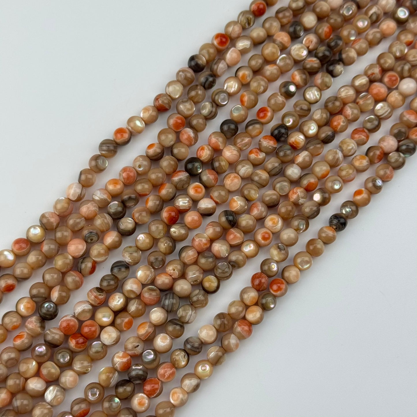 Orange Rainbow Shell Mother Of Pearl Polished Round Beads