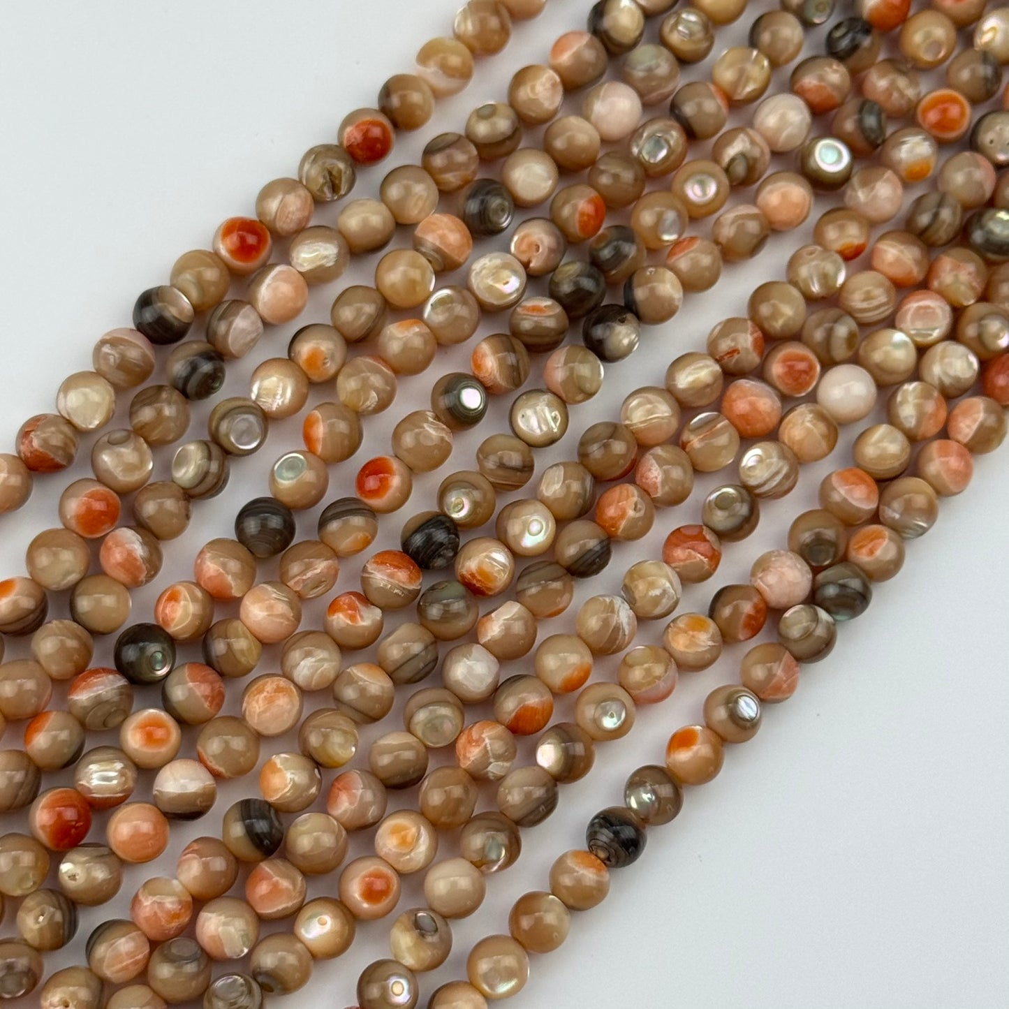 Orange Rainbow Shell Mother Of Pearl Polished Round Beads