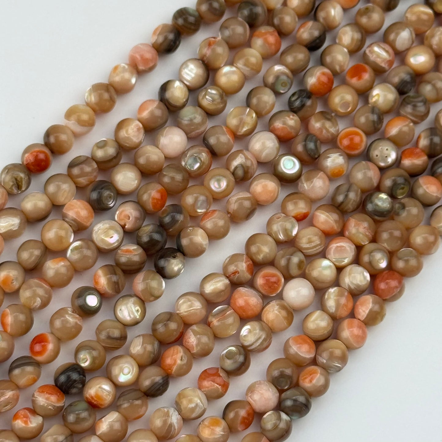 Orange Rainbow Shell Mother Of Pearl Polished Round Beads