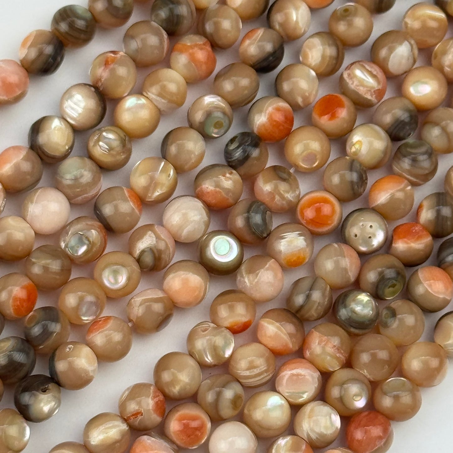 Orange Rainbow Shell Mother Of Pearl Polished Round Beads