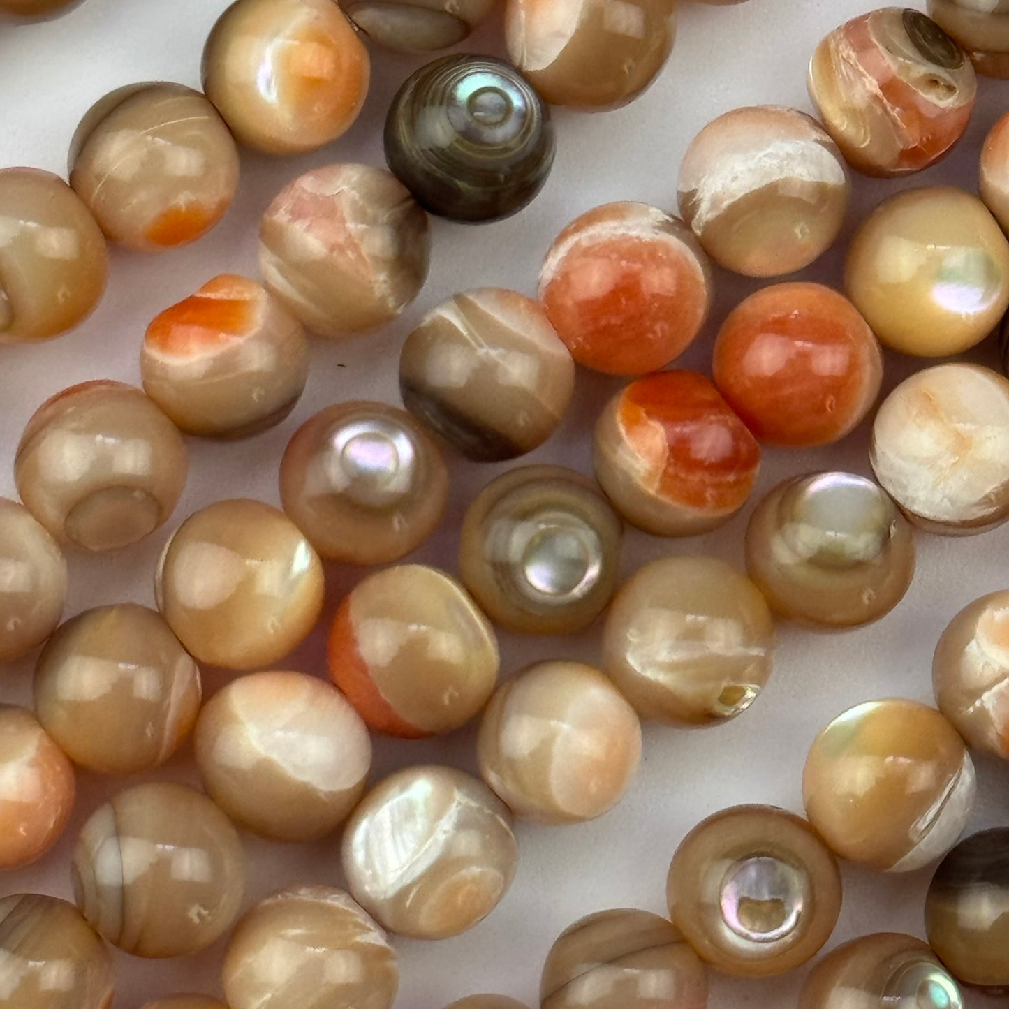 Orange Rainbow Shell Mother Of Pearl Polished Round Beads