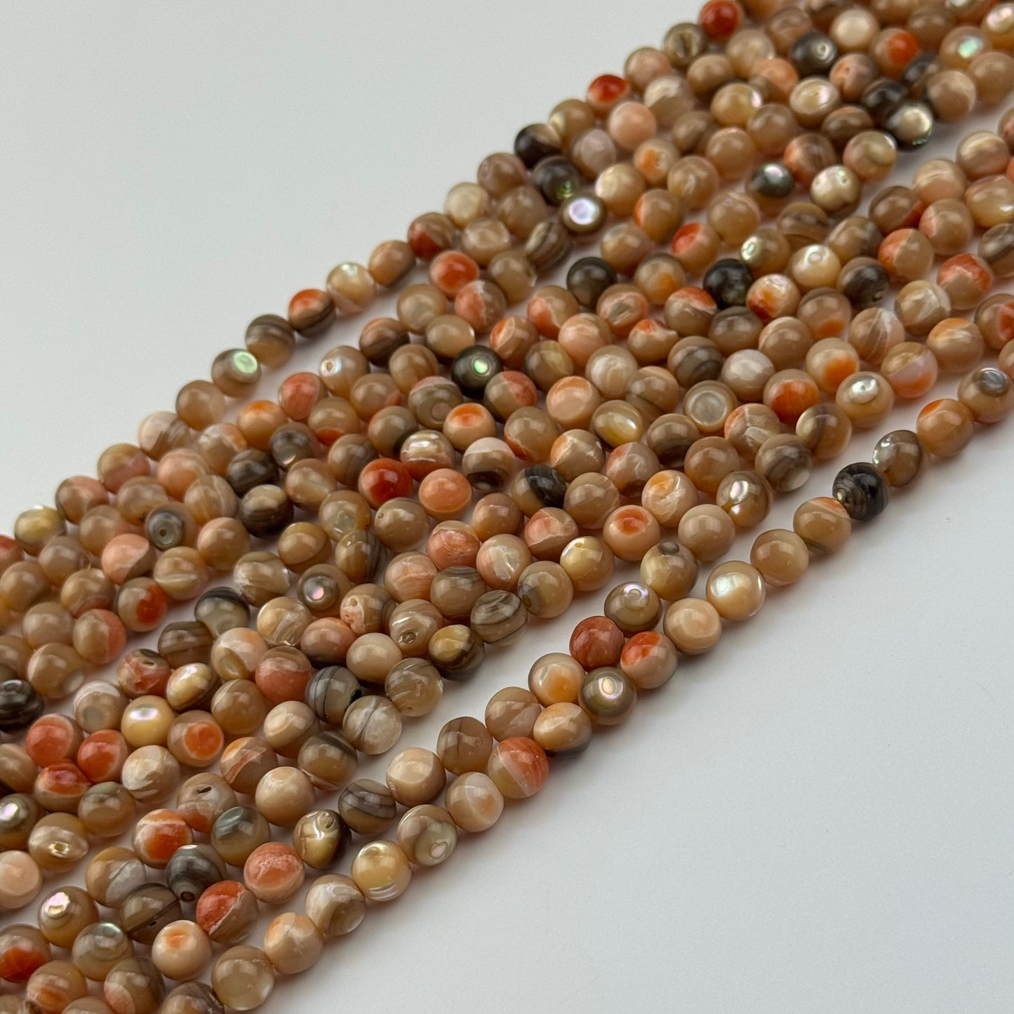 Orange Rainbow Shell Mother Of Pearl Polished Round Beads