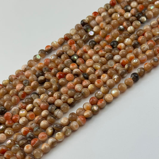 Orange Rainbow Shell Mother Of Pearl Polished Round Beads