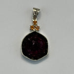 Watermelon Tourmaline with 3 Canadian hessonite garnet, set in sterling silver 925
