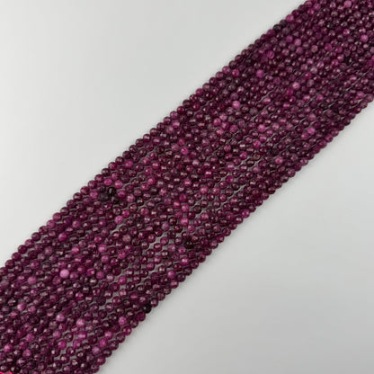 Ruby Faceted Glass Filled Round Precious Stone Beads - (B Quality)