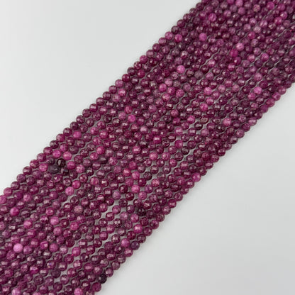 Ruby Faceted Glass Filled Round Precious Stone Beads - (B Quality)