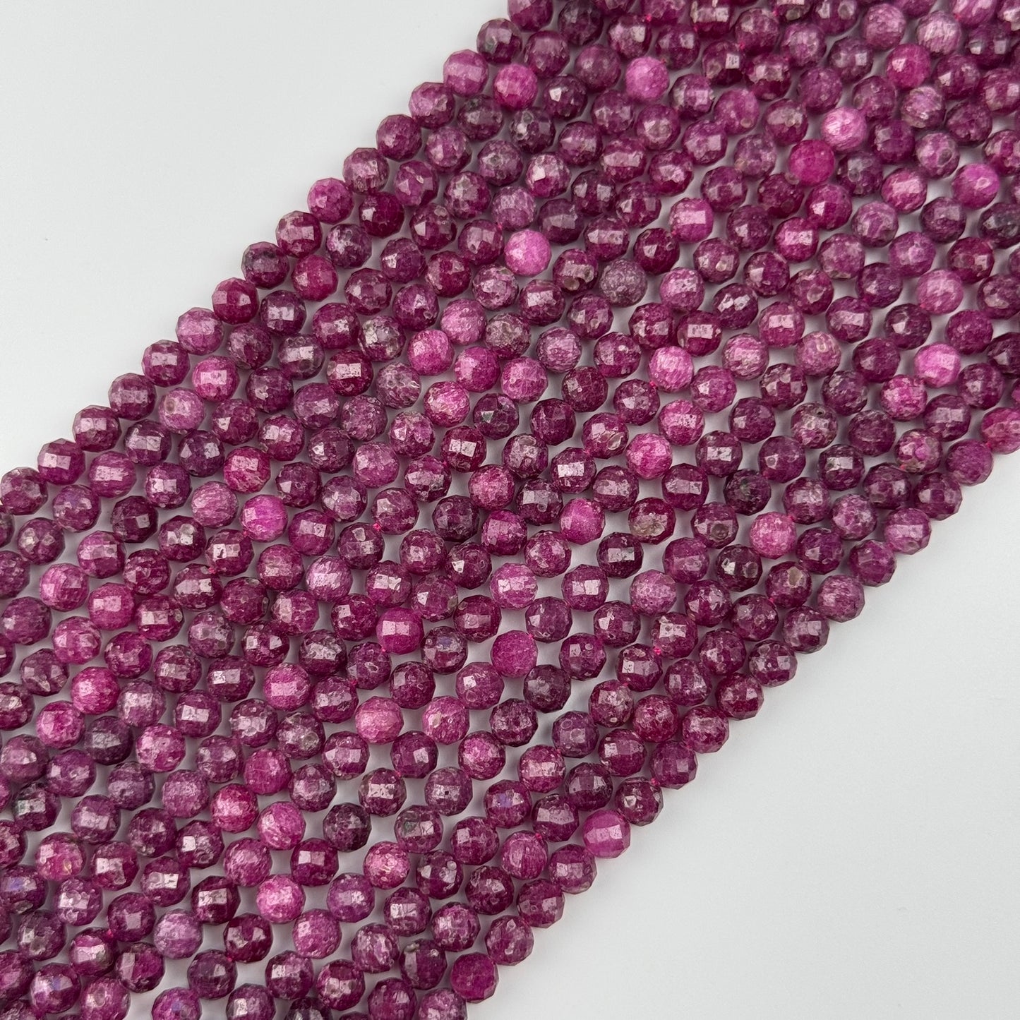 Ruby Faceted Glass Filled Round Precious Stone Beads - (B Quality)