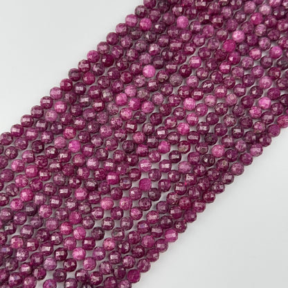 Ruby Faceted Glass Filled Round Precious Stone Beads - (B Quality)