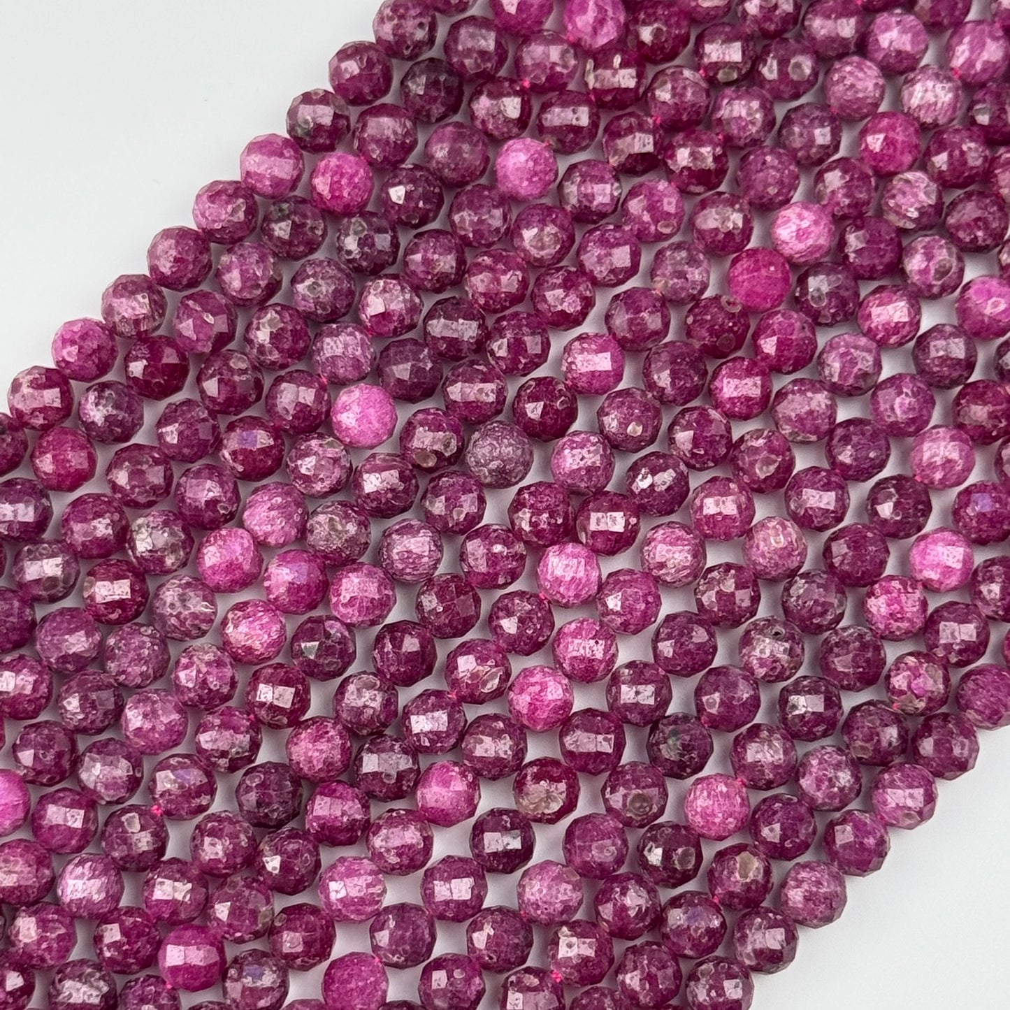 Ruby Faceted Glass Filled Round Precious Stone Beads - (B Quality)