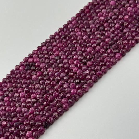 Ruby Faceted Glass Filled Round Precious Stone Beads - (B Quality)