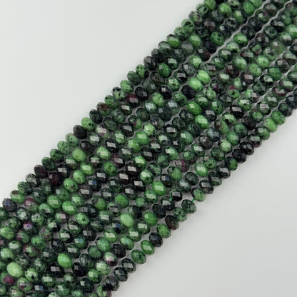 Ruby Zoisite Faceted Rondelle Gemstone Beads - (A Quality)