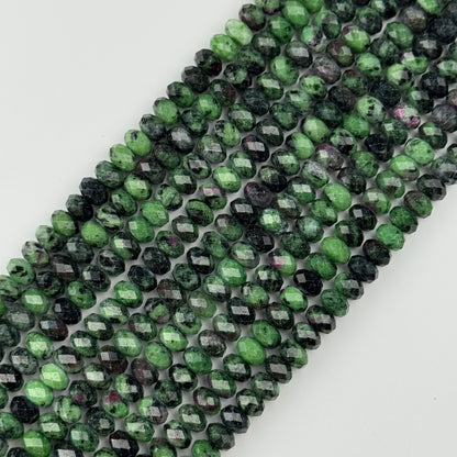 Ruby Zoisite Faceted Rondelle Gemstone Beads - (A Quality)