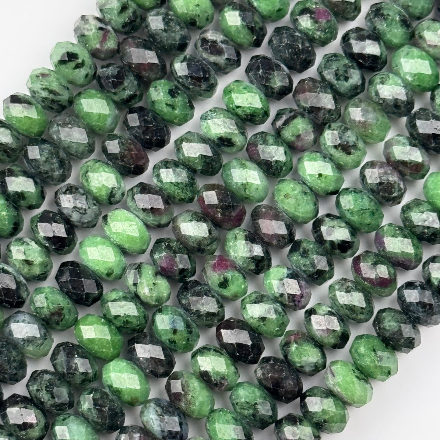Ruby Zoisite Faceted Rondelle Gemstone Beads - (A Quality)