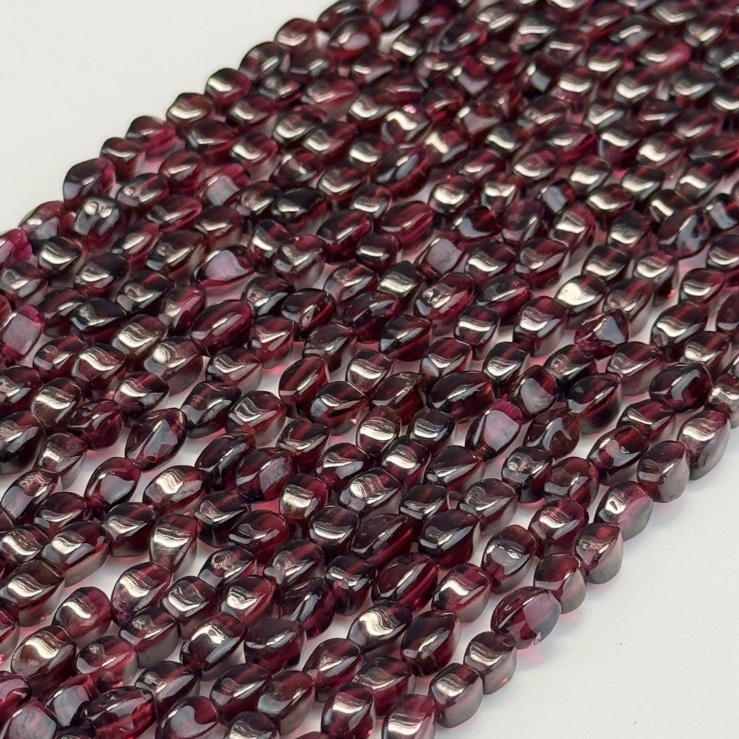 Garnet Polished Four-Sided Barrel Gemstone Beads (A Quality)