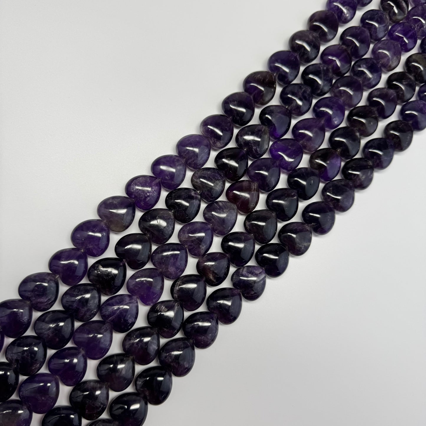 Amethyst Polished Heart Shaped Beads - (A Quality)