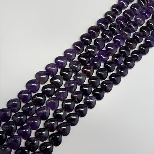 Amethyst Polished Heart Shaped Beads - (A Quality)