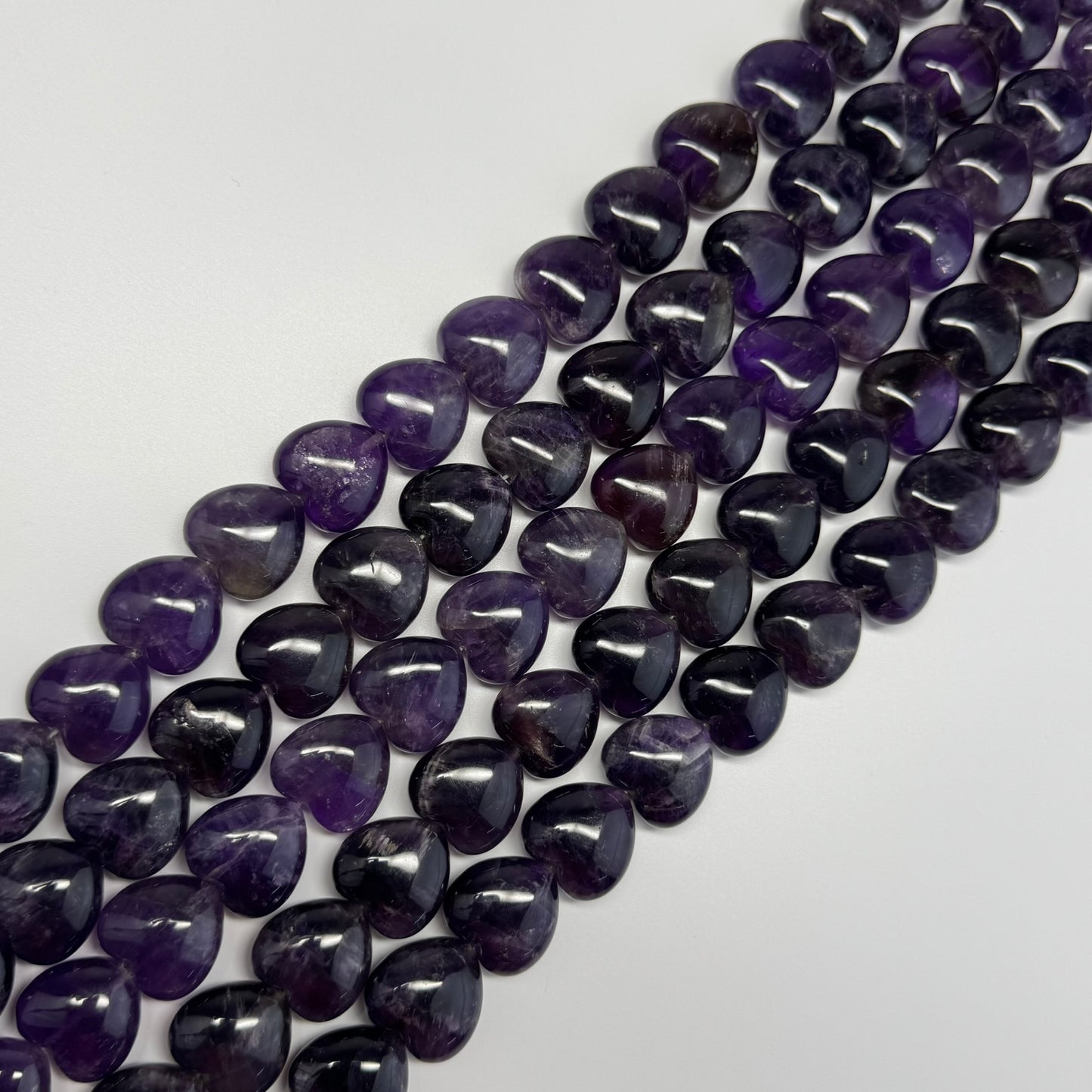 Amethyst Polished Heart Shaped Beads - (A Quality)