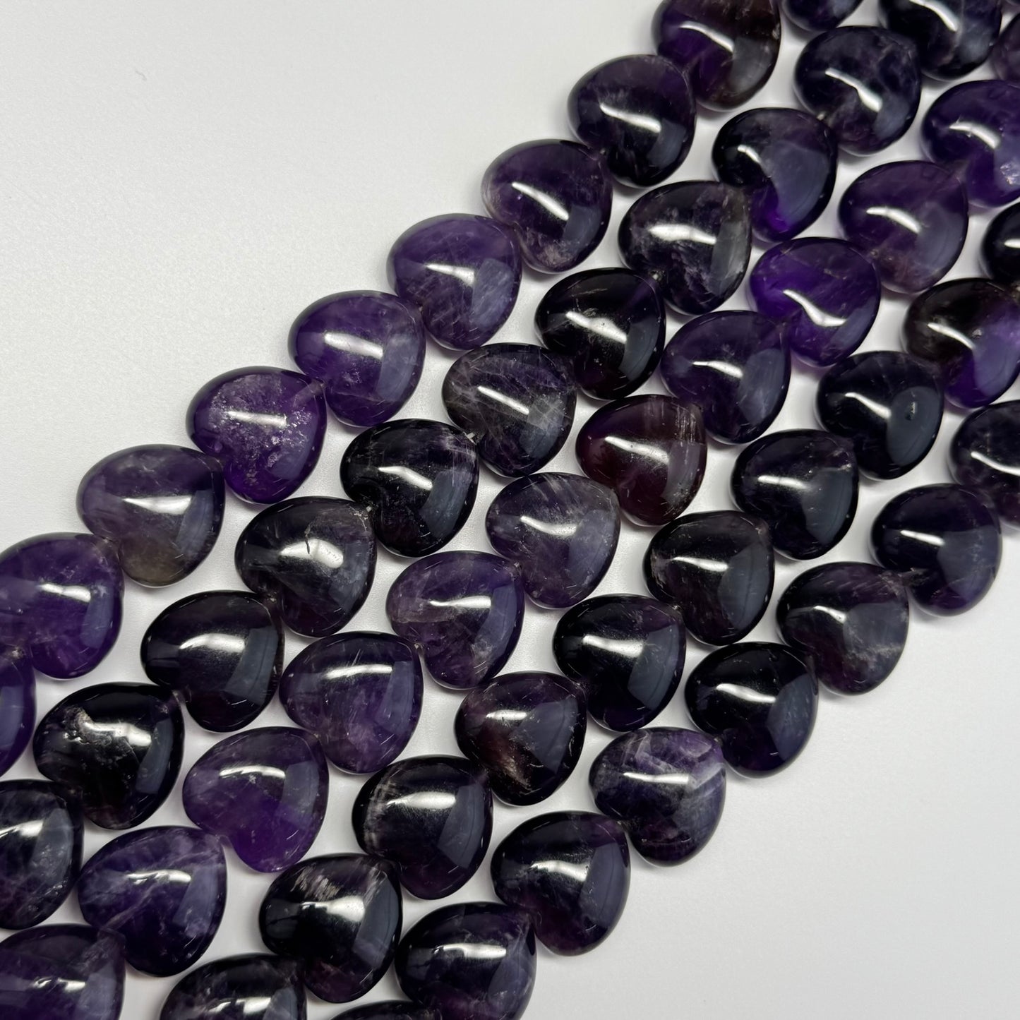 Amethyst Polished Heart Shaped Beads - (A Quality)