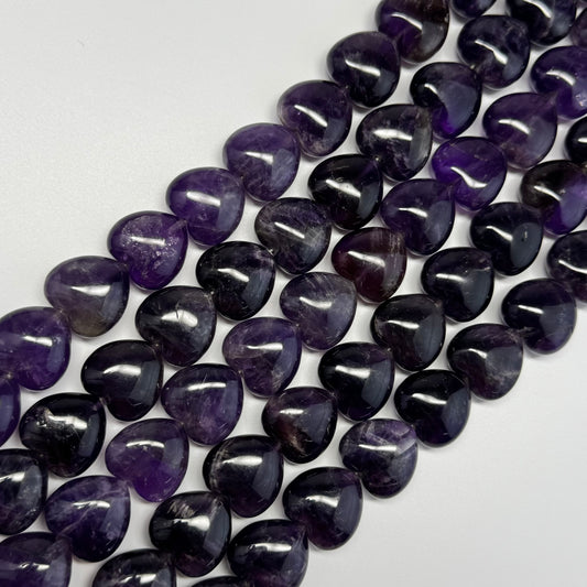 Amethyst Polished Heart Shaped Beads - (A Quality)