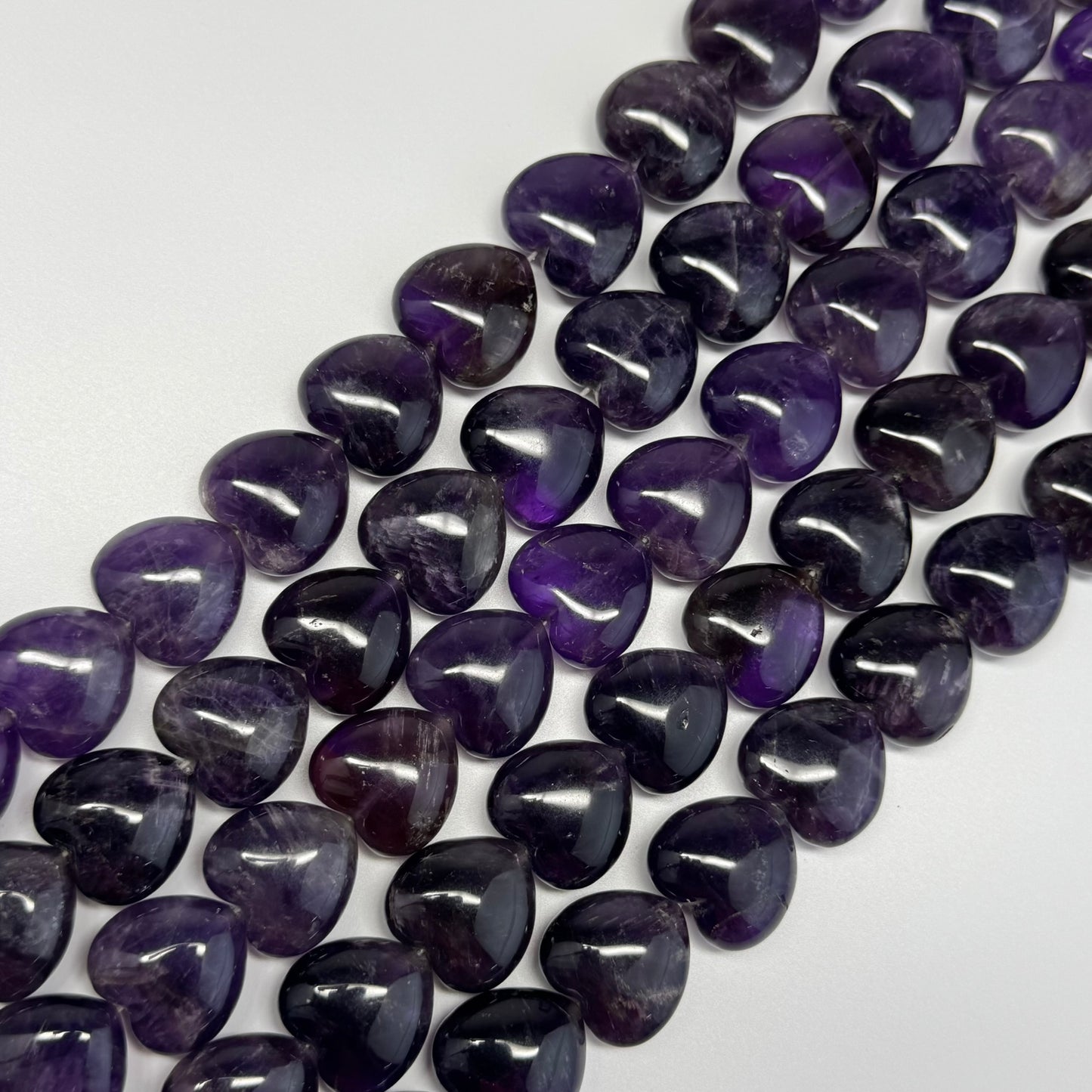 Amethyst Polished Heart Shaped Beads - (A Quality)