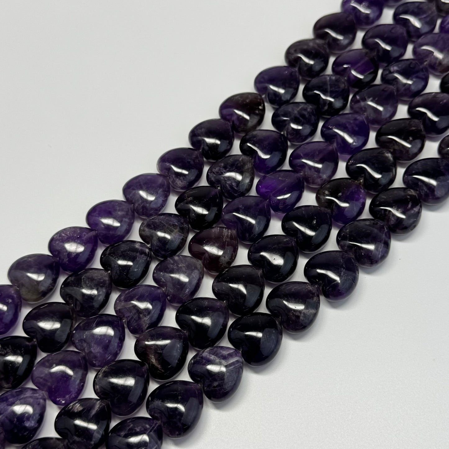 Amethyst Polished Heart Shaped Beads - (A Quality)