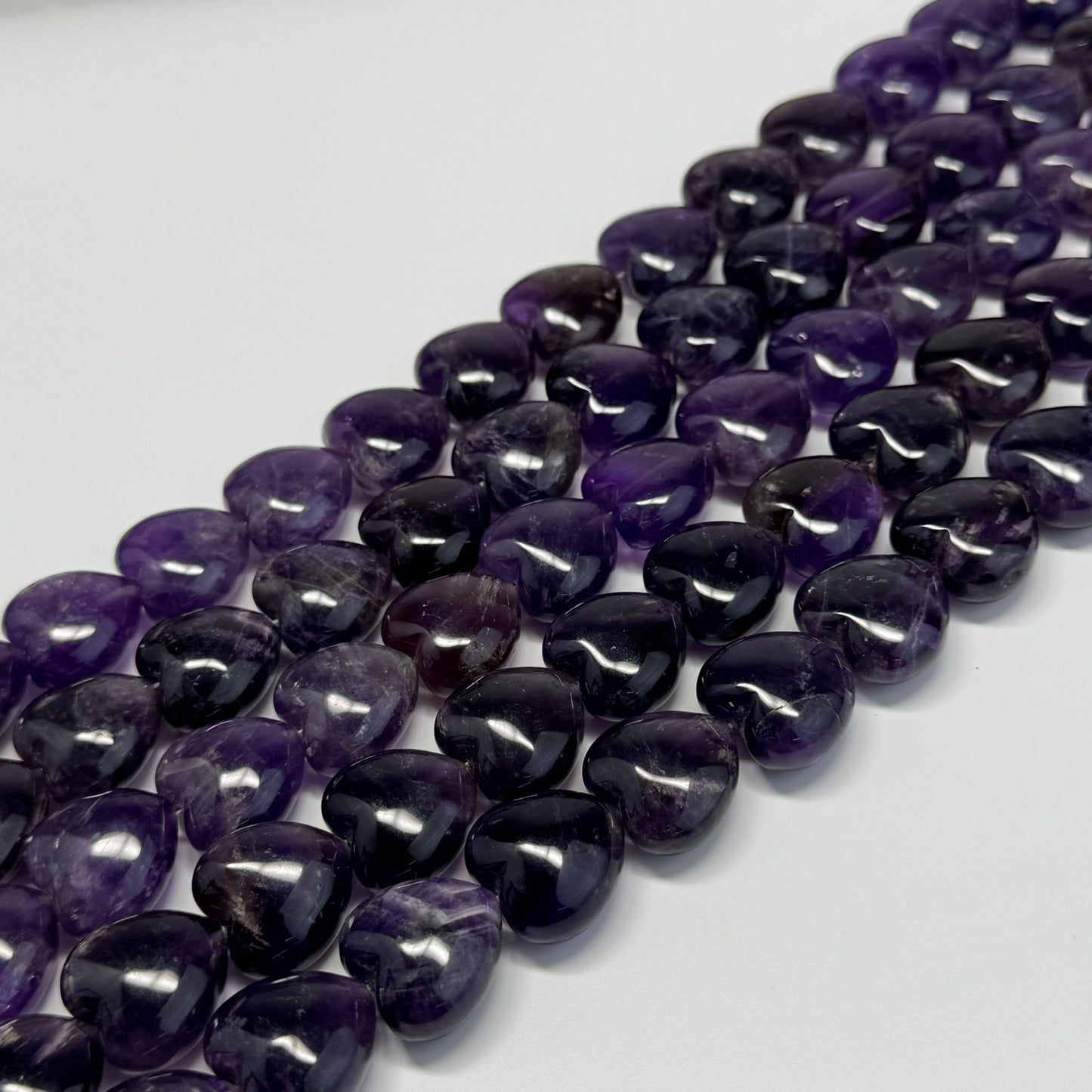 Amethyst Polished Heart Shaped Beads - (A Quality)
