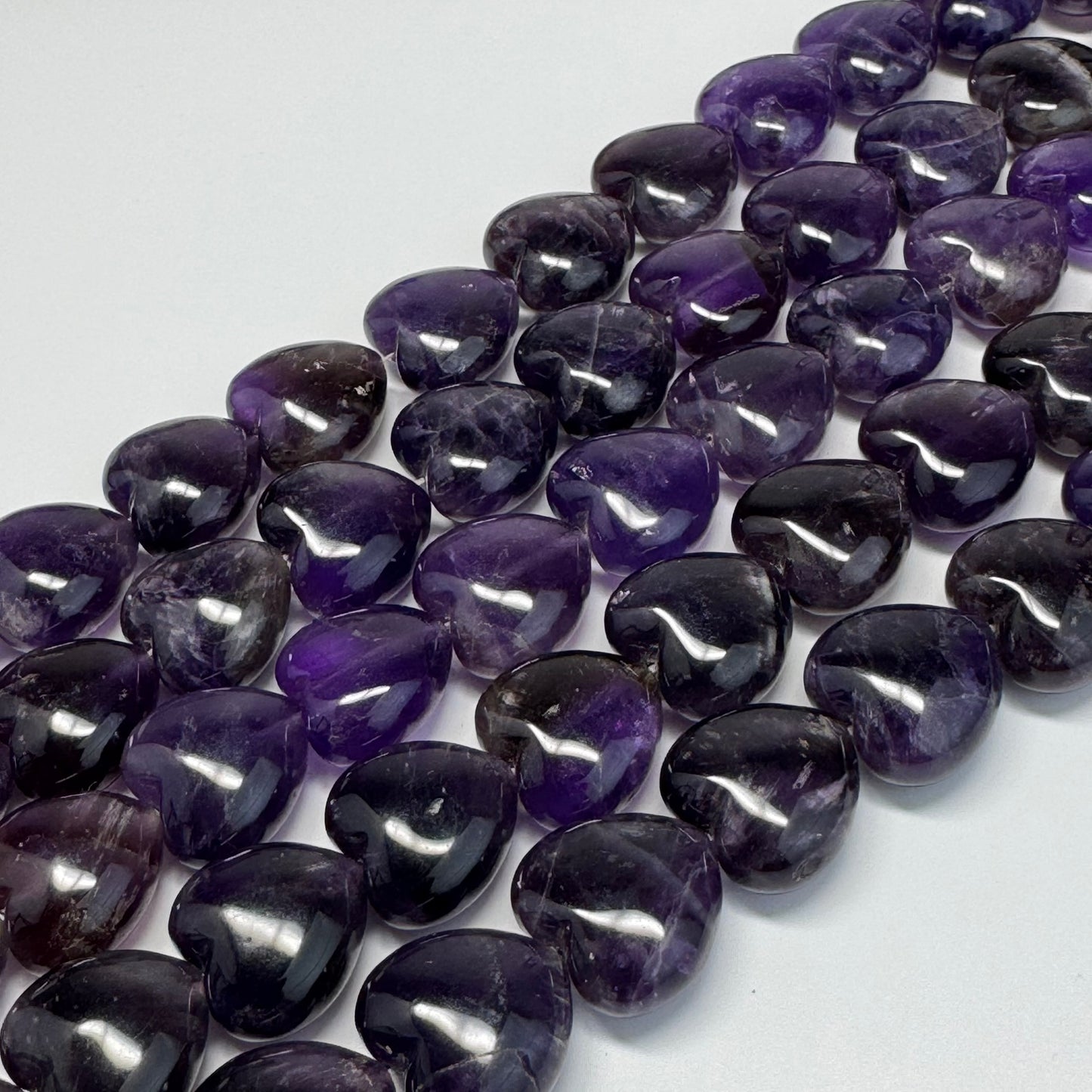 Amethyst Polished Heart Shaped Beads - (A Quality)
