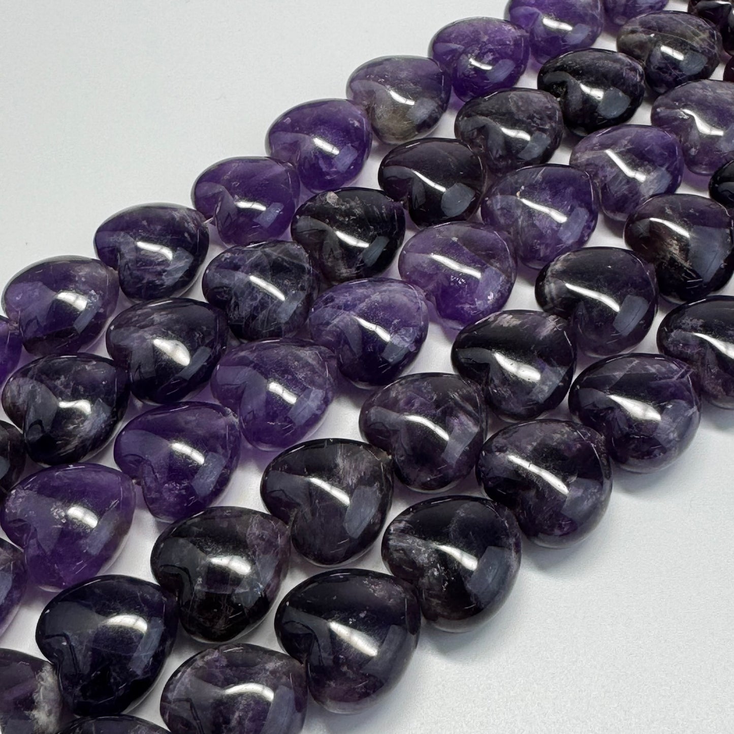 Amethyst Polished Heart Shaped Beads - (A Quality)