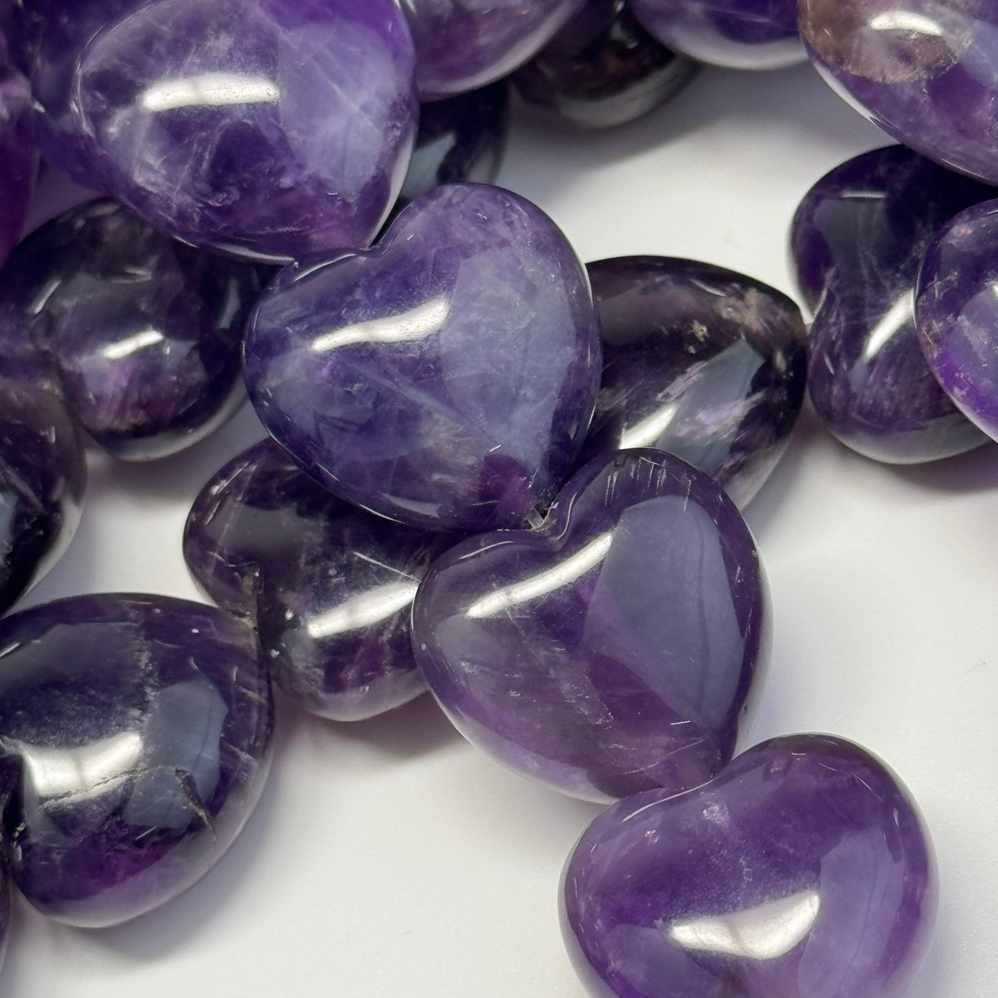 Amethyst Polished Heart Shaped Beads - (A Quality)