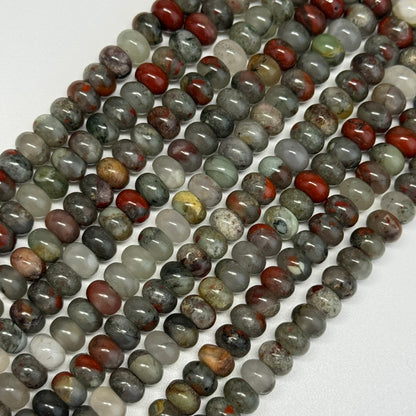 African Bloodstone Polished Rondelle Gemstone Beads - (A Quality)