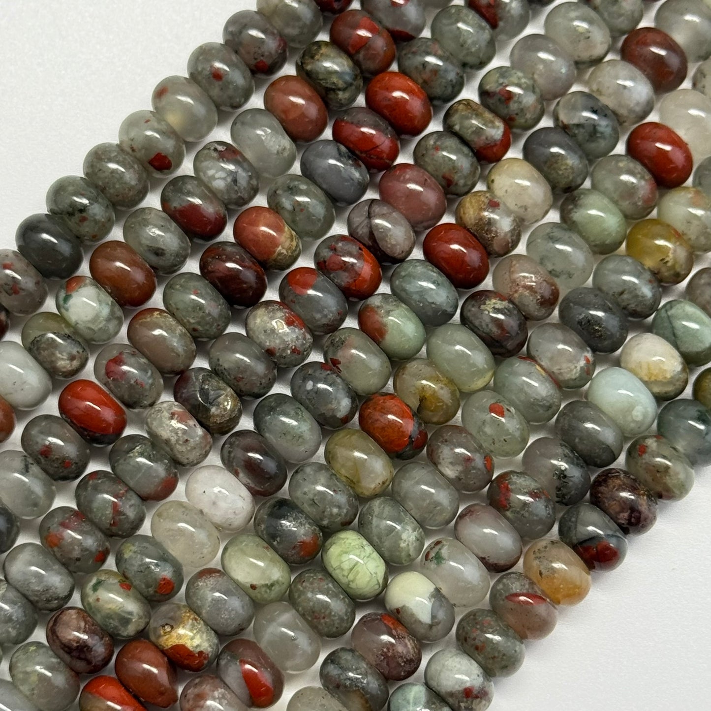 African Bloodstone Polished Rondelle Beads - (A Quality)