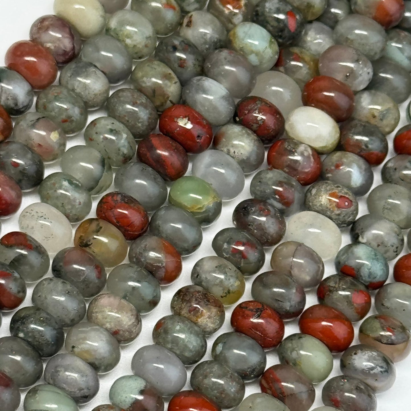 African Bloodstone Polished Rondelle Beads - (A Quality)