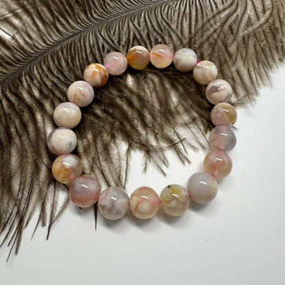 Sakura Agate Bracelet – Natural Pink & White Gemstone Jewelry - (AAA Quality)