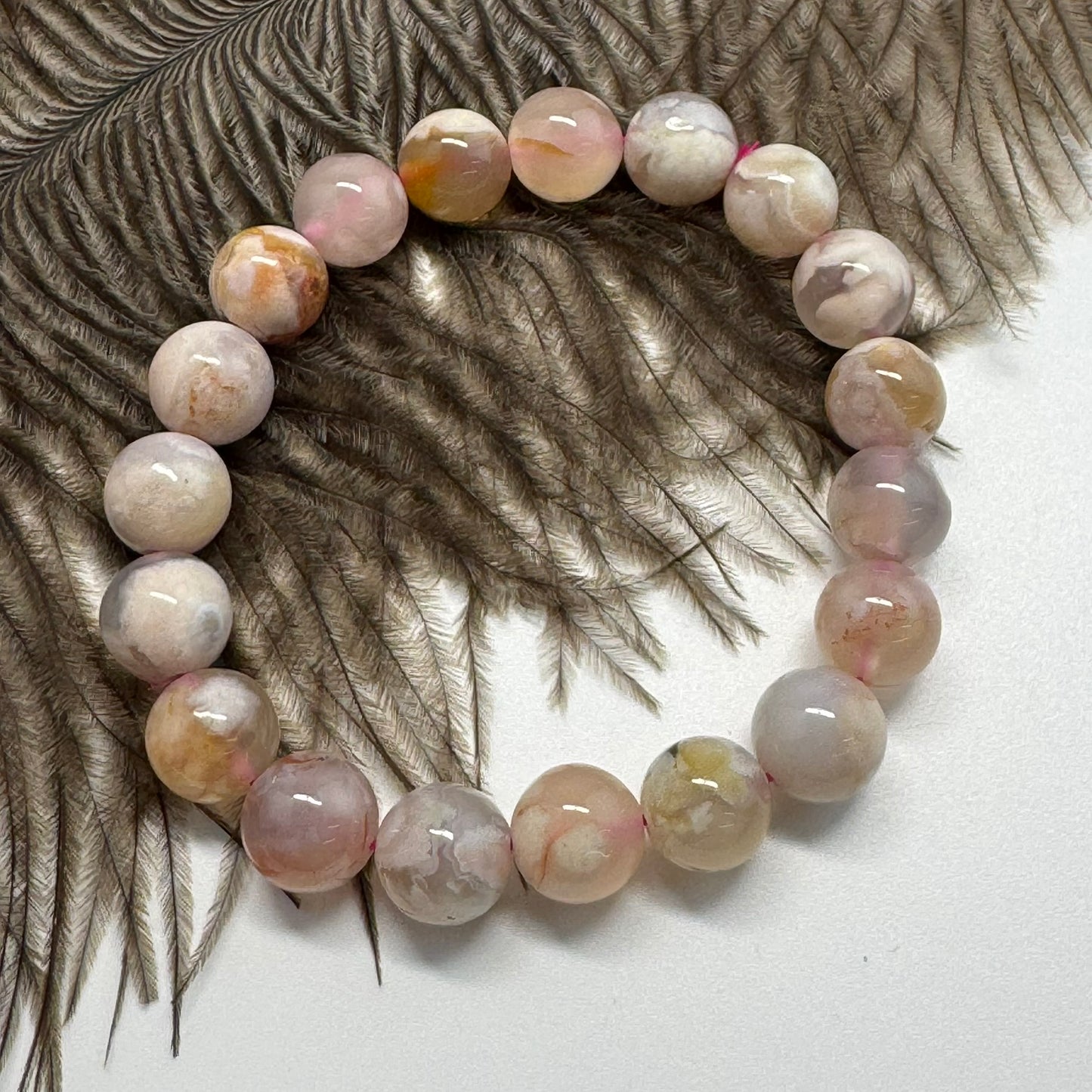 Sakura Agate Bracelet – Natural Pink & White Gemstone Jewelry - (AAA Quality)