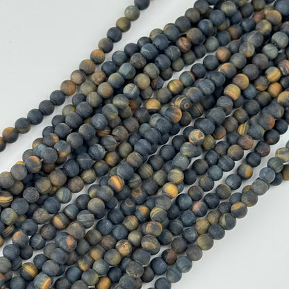 Tiger's Eye Blue Frosted Round Beads (A Quality)