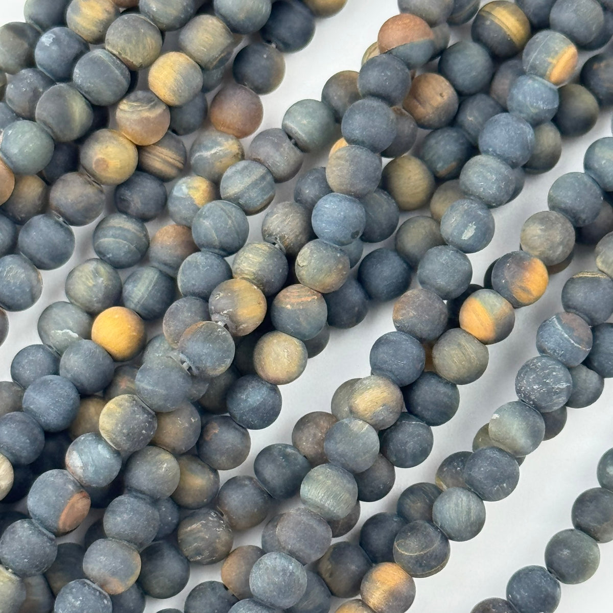 Tiger's Eye Blue Frosted Round Beads (A Quality)