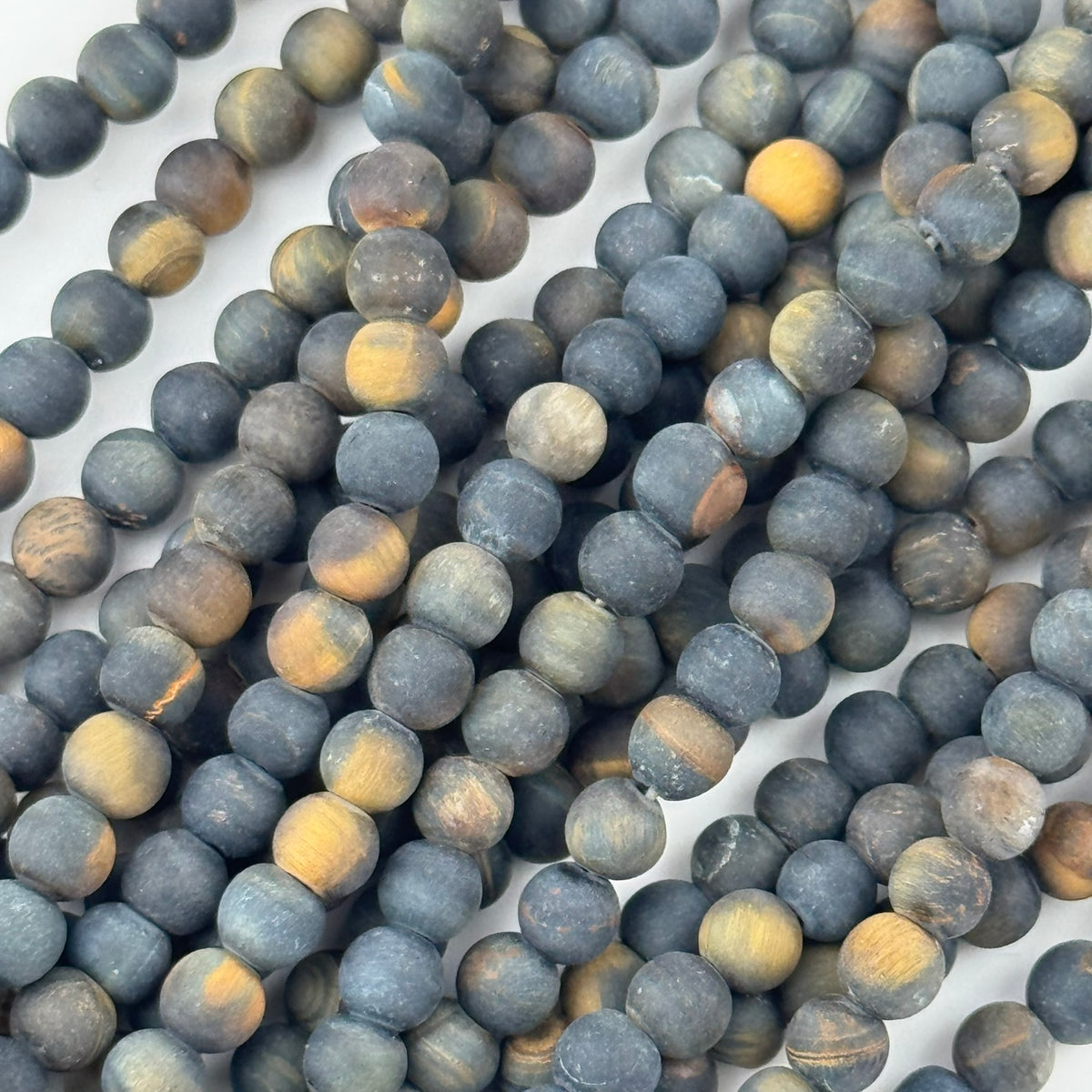 Tiger's Eye Blue Frosted Round Beads (A Quality)