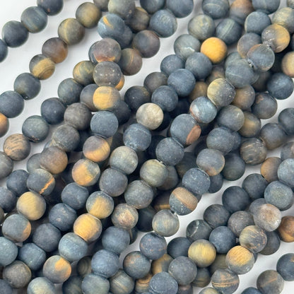 Tiger's Eye Blue Frosted Round Beads (A Quality)