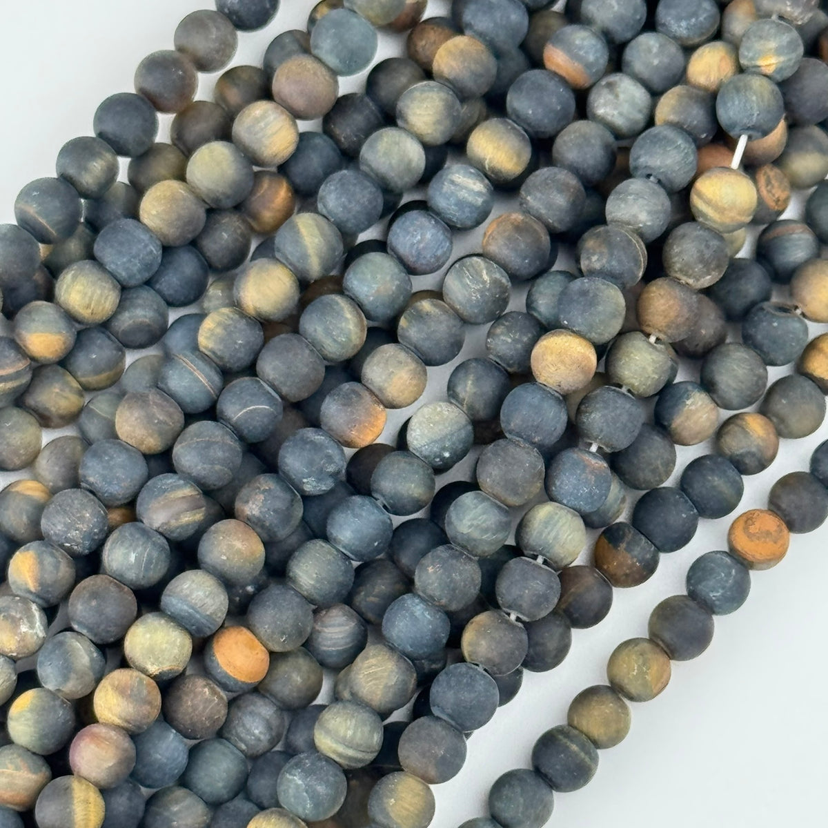 Tiger's Eye Blue Frosted Round Beads (A Quality)