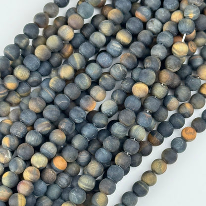 Tiger's Eye Blue Frosted Round Beads (A Quality)