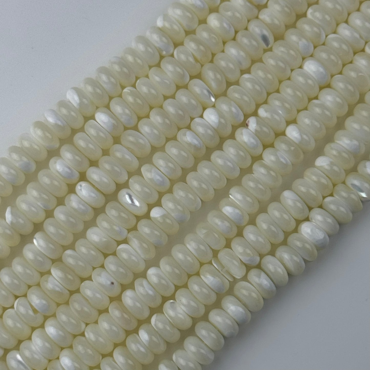 White Mother Of Pearl Polished Rondelle Beads