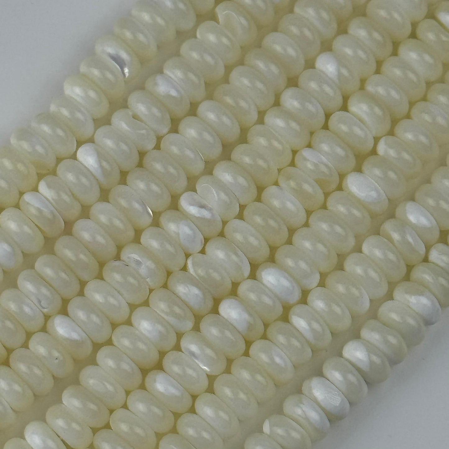 White Mother Of Pearl Polished Rondelle Beads