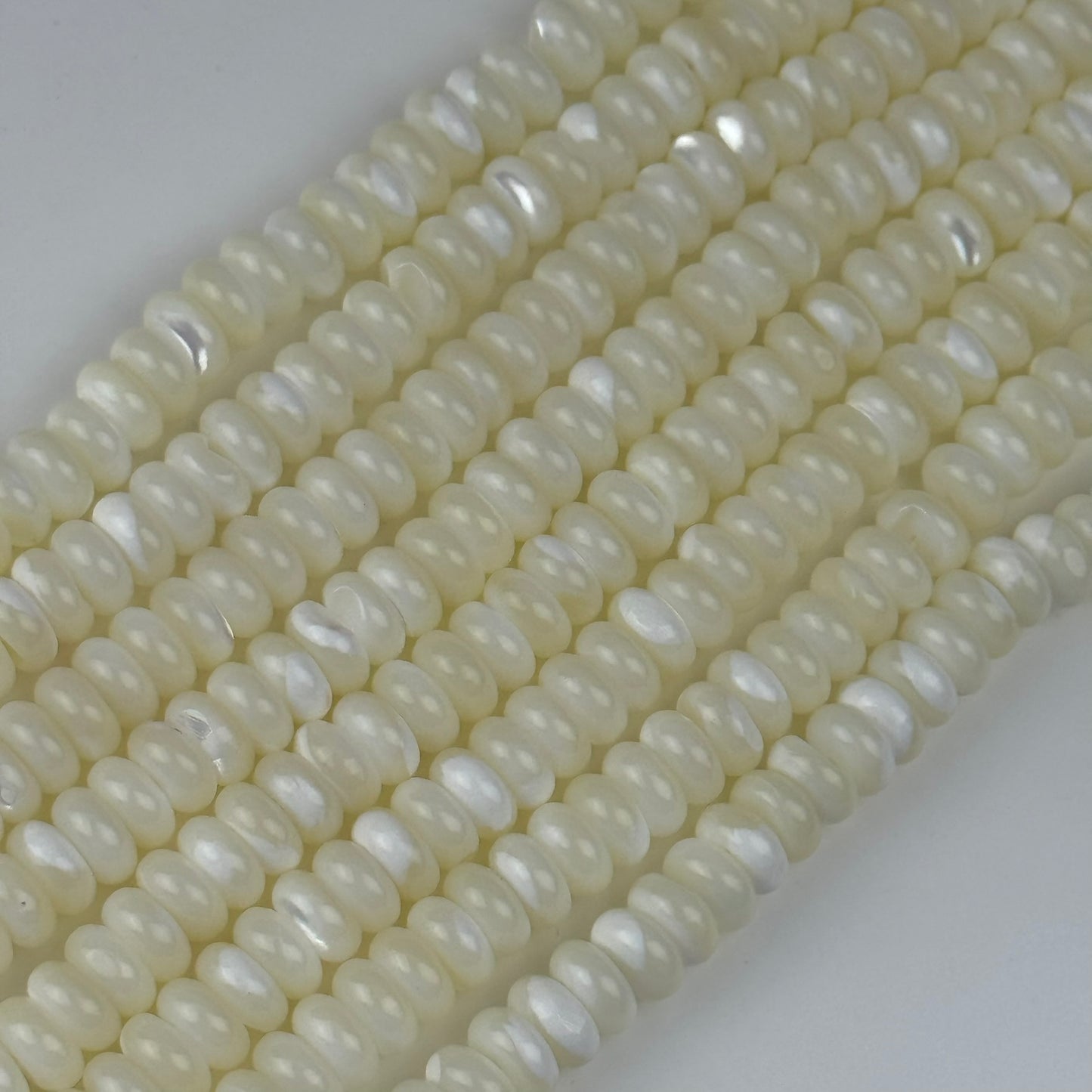 White Mother Of Pearl Polished Rondelle Beads