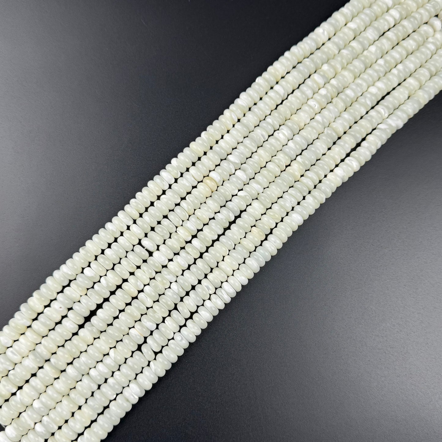 White Mother Of Pearl Polished Rondelle Beads