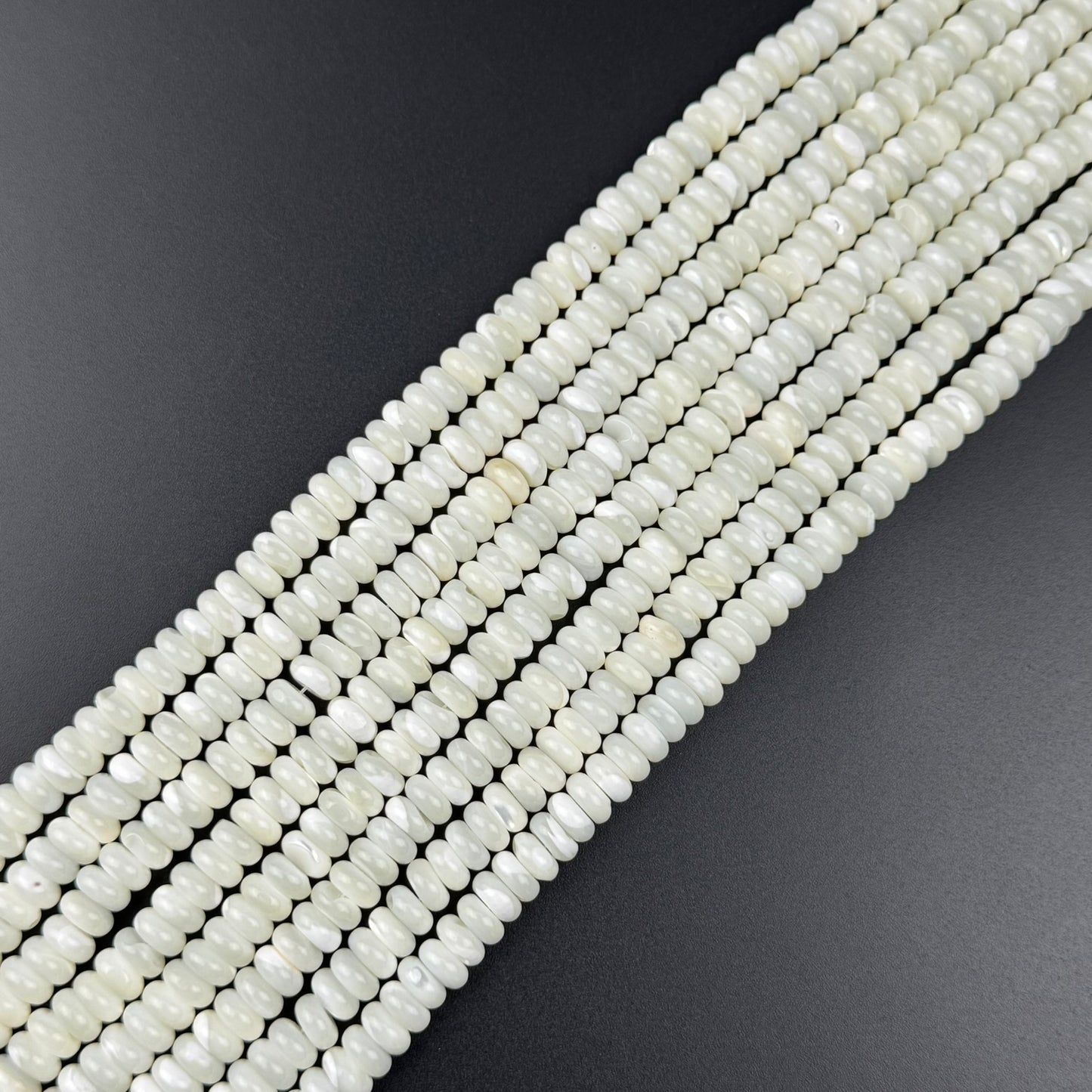 White Mother Of Pearl Polished Rondelle Beads