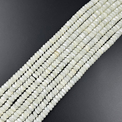 White Mother Of Pearl Polished Rondelle Beads