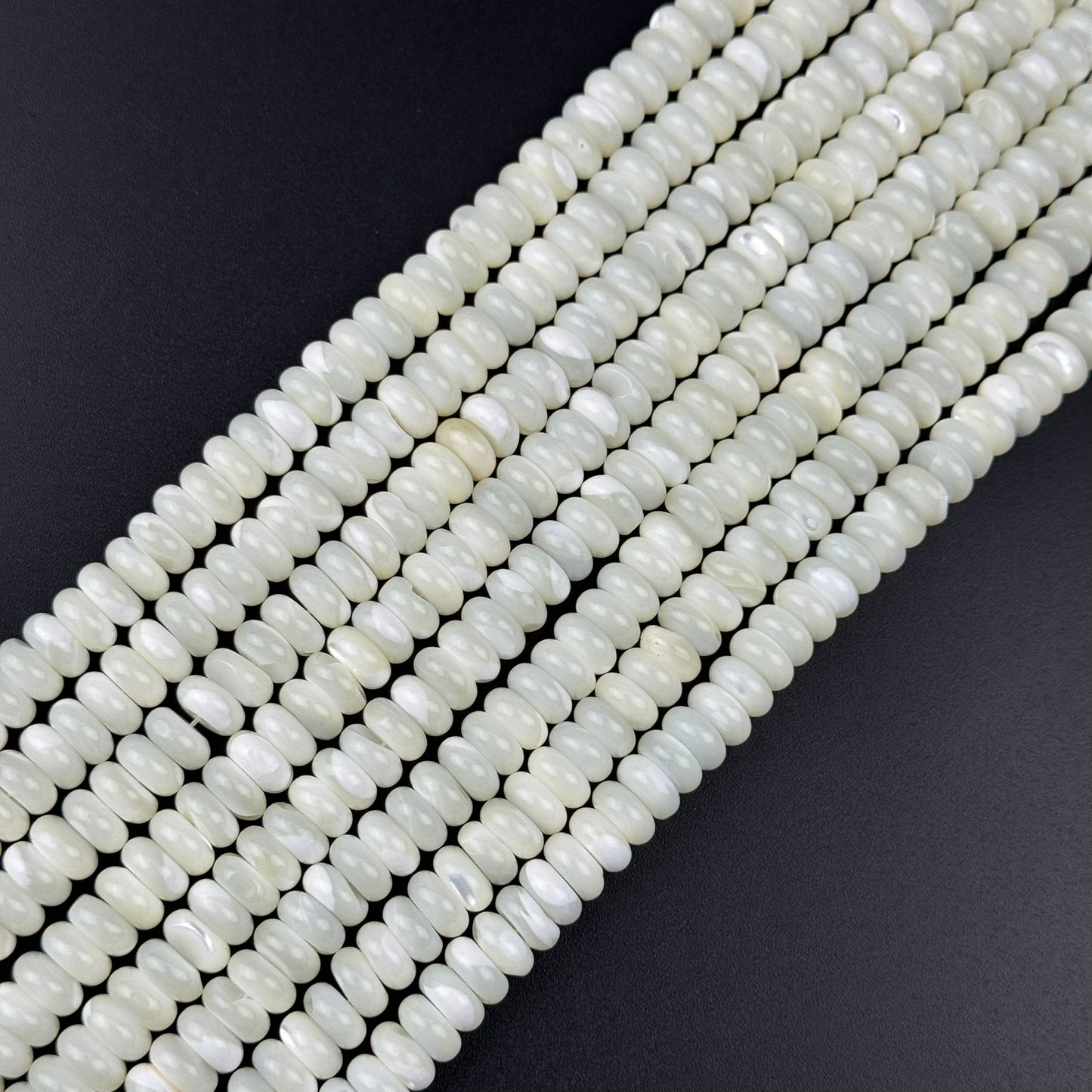 White Mother Of Pearl Polished Rondelle Beads