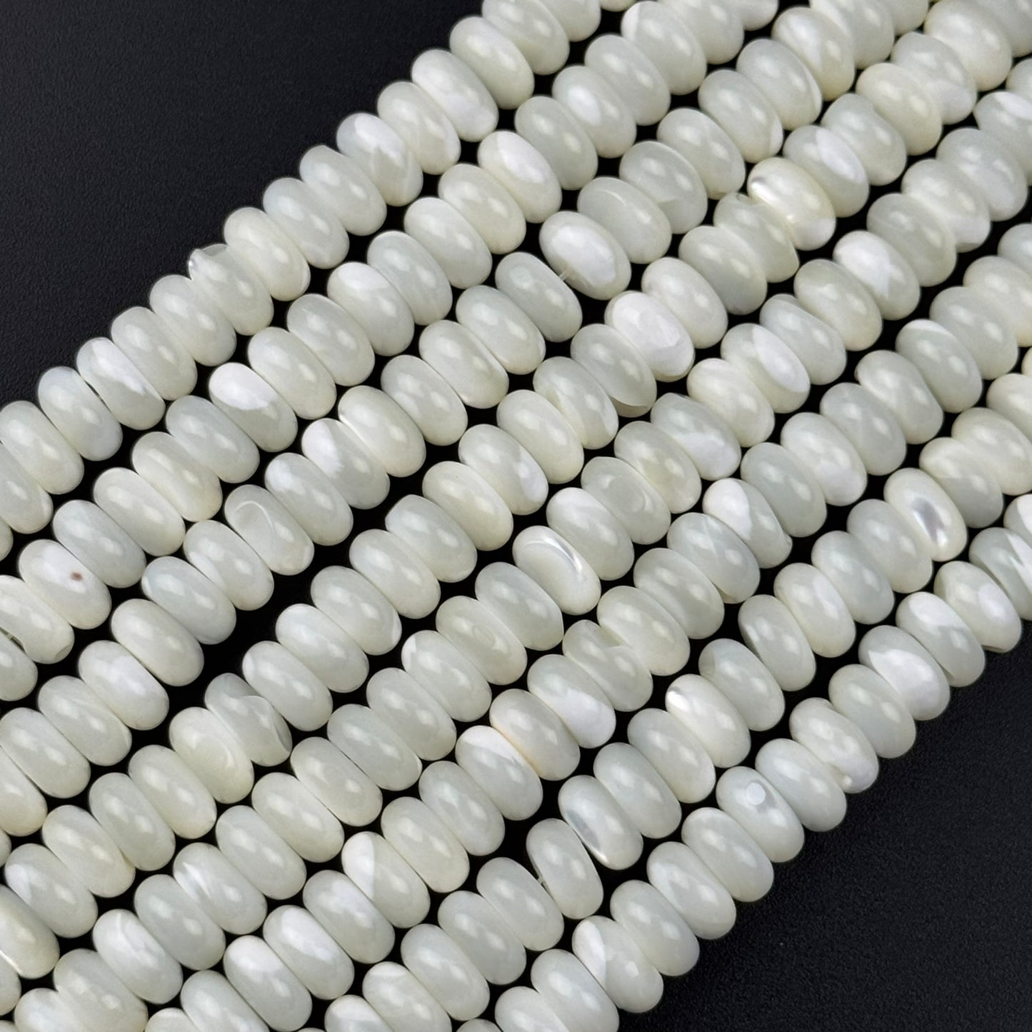 White Mother Of Pearl Polished Rondelle Beads