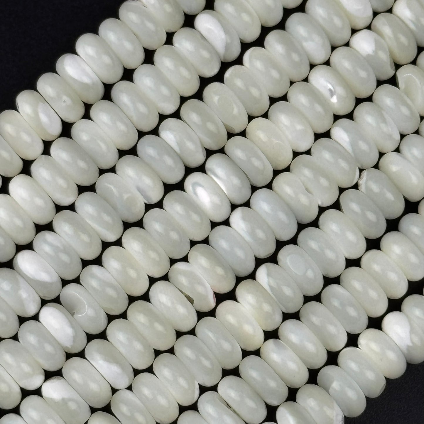 White Mother Of Pearl Polished Rondelle Beads