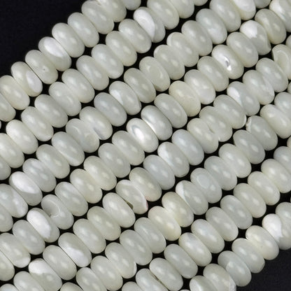 White Mother Of Pearl Polished Rondelle Beads